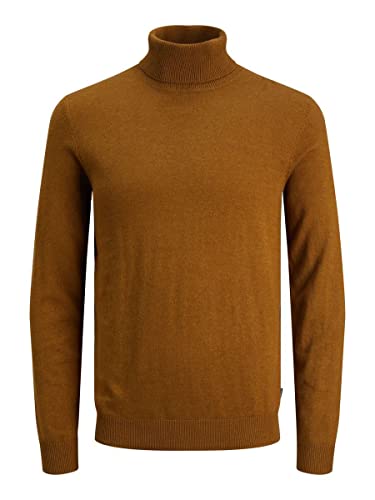 Herren Jack & Jones Dünner Rollkragen Strickpullover | Klassischer Rundhals Sweater | Langarm Basic JJEEMIL, Farben:Braun-2, Größe Pullover:L von JACK & JONES