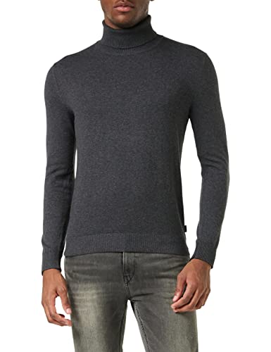 Herren Jack & Jones Dünner Rollkragen Strickpullover | Klassischer Rundhals Sweater | Langarm Basic JJEEMIL, Farben:Dunkelgrau, Größe Pullover:XS von JACK & JONES