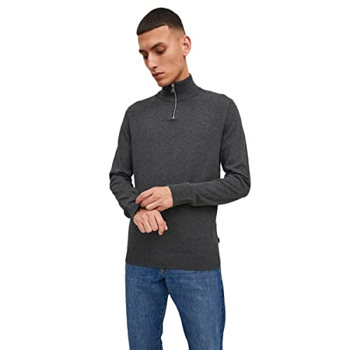 JACK & JONES Herren Jjemil halbe Zip Baumwoll Pullover - Dark Grau Melange - L von JACK & JONES