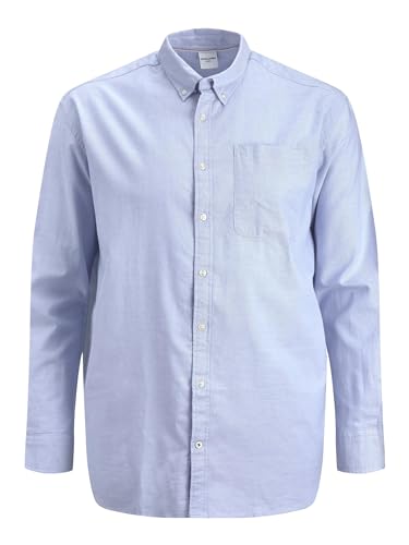 Herren Jack & Jones Einfarbiges Plus Size Hemd | Basic Übergrößen Langarm Shirt | Uni Business JJEOXFORD, Farben:Blau, Größe Hemd:4XL von JACK & JONES