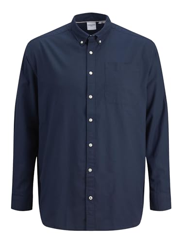 Herren Jack & Jones Einfarbiges Plus Size Hemd | Basic Übergrößen Langarm Shirt | Uni Business JJEOXFORD, Farben:Dunkelblau, Größe Hemd:3XL von JACK & JONES