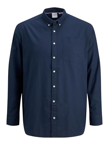 JACK & JONES Herren Einfarbiges Plus Size Hemd Basic Übergrößen Langarm Shirt Uni Business JJEOXFORD, Dunkelblau , XXL von JACK & JONES
