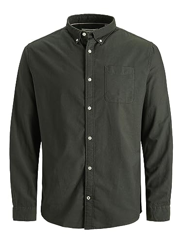 Herren Jack & Jones Einfarbiges Plus Size Hemd | Basic Übergrößen Langarm Shirt | Uni Business JJEOXFORD, Farben:Grün, Größe Hemd:8XL von JACK & JONES