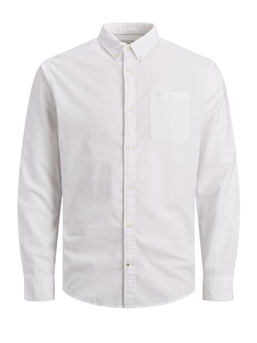 Herren Jack & Jones Einfarbiges Plus Size Hemd | Basic Übergrößen Langarm Shirt | Uni Business JJEOXFORD, Farben:Weiß, Größe Hemd:5XL von JACK & JONES