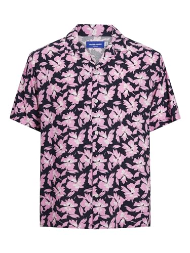 Herren Jack & Jones Florales Kurzarm Hemd Relaxed Fit Shirt Freizeit Sommer Oberteil aus Viskose JORLUKE, Farben:Rosa, Größe:S von JACK & JONES