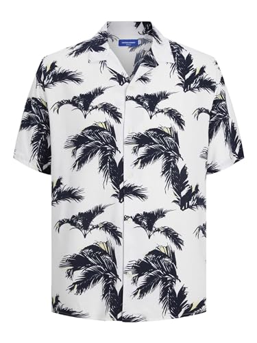 Herren Jack & Jones Florales Kurzarm Hemd Relaxed Fit Shirt Freizeit Sommer Oberteil aus Viskose JORLUKE, Farben:Weiß-2, Größe:M von JACK & JONES