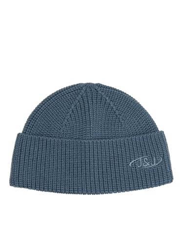 Herren Jack & Jones Gerippte Mütze | Kurze Winter Beanie Kopfbedeckung | Hipster Recycelt JACAIR, Größen:One Size, Farben:Blau von JACK & JONES