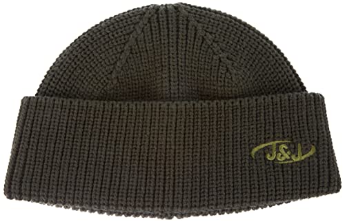 Herren Jack & Jones Gerippte Mütze | Kurze Winter Beanie Kopfbedeckung | Hipster Recycelt JACAIR, Größen:One Size, Farben:Dunkelgrün von JACK & JONES