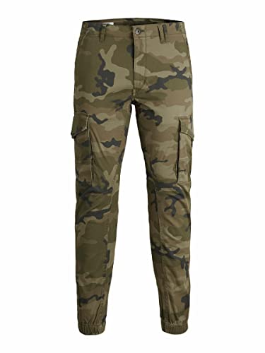 Herren Jack & Jones Hose Cargo Jogger Pants Paul Flake AKM 542 Twill Gummibund, Farben:Camo Grün, Größe Hosen:27W / 32L von JACK & JONES