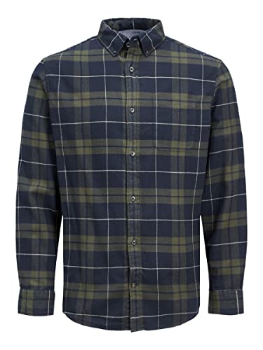 Herren Jack & Jones Kariertes Hemd | Basic Flanell Langarm | Freizeit Shirt mit Brusttasche JJECLASSIC, Farben:Blau-Grün, Größe Hemd:M von JACK & JONES