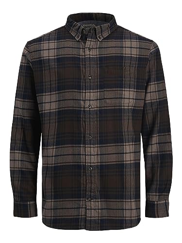 Herren Jack & Jones Kariertes Hemd | Basic Flanell Langarm | Freizeit Shirt mit Brusttasche JJECLASSIC, Farben:Braun, Größe Hemd:M von JACK & JONES