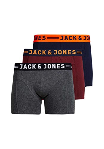 Herren Jack & Jones Set 3er Pack JACLICHFIELD Trunks Boxershorts Stretch Unterhose Basic Unterwäsche, Farben:Bordeaux, Größe:L von JACK & JONES