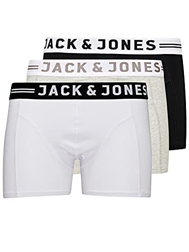 JACK & JONES Herren Set 3er Pack Sense Trunks Boxershorts Stretch Unterhose Slim Basic Unterwäsche, Farben:Weiß-Grau-Schwarz, Größe:L von JACK & JONES