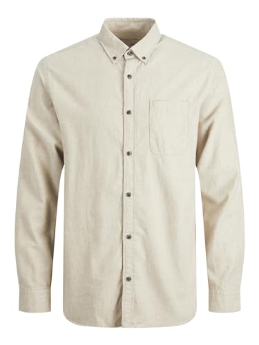 Herren Jack & Jones Twill Hemd Shacket | Basic Langarm Freizeit Shirt | Einfarbig mit Brusttasche JJECLASSIC, Farben:Beige, Größe Hemd:XS von JACK & JONES