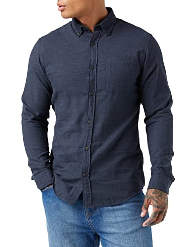 Herren Jack & Jones Twill Hemd Shacket | Basic Langarm Freizeit Shirt | Einfarbig mit Brusttasche JJECLASSIC, Farben:Dunkelblau, Größe Hemd:XS von JACK & JONES