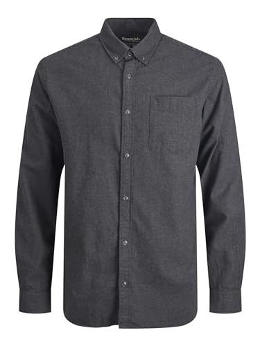 Herren Jack & Jones Twill Hemd Shacket | Basic Langarm Freizeit Shirt | Einfarbig mit Brusttasche JJECLASSIC, Farben:Dunkelgrau, Größe Hemd:M von JACK & JONES