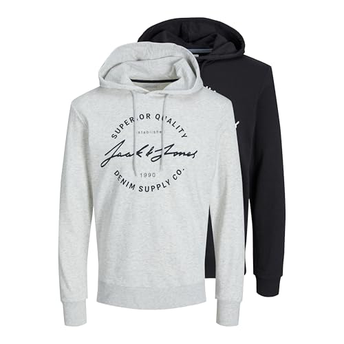 JACK & JONES Kapuzenpullover Herren 2er-Pack – Gedruckte Hoody Herren mit Kapuze aus Baumwoll-Polyester-Mix, Weiches Innenfutter, Langarm, Pflegeleicht Hoodies für Männer von JACK & JONES