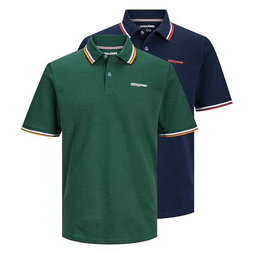 JACK & JONES Poloshirt Herren 2er-Pack – Klassische Poloshirts für Herren – Männer Poloshirt Kurzarm mit Kragen, Atmungsaktiv & Pflegeleicht für Büro, Freizeit & Sommer von JACK & JONES