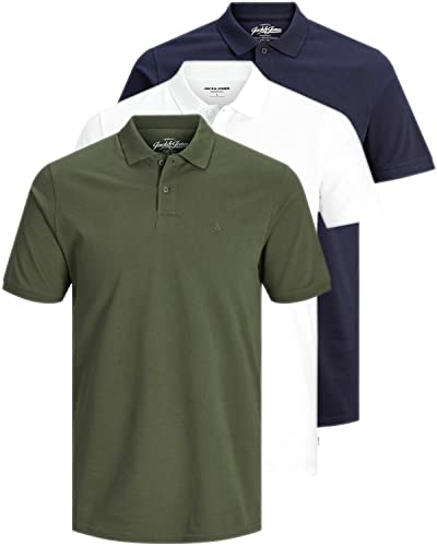 JACK & JONES 3er Pack Basic Poloshirt Herren (3er Pack Mix 7 (Navy/White/Olive, S)) von JACK & JONES