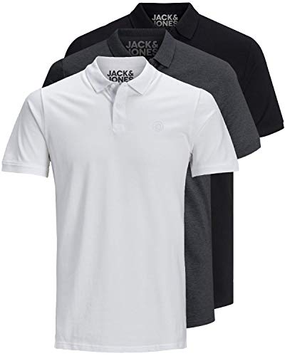 JACK & JONES 3er Pack Herren Poloshirt Slim Fit Kurzarm schwarz weiß blau grau XS S M L XL XXL 12171776 (L, 3er Pack Farb Mix 11) von JACK & JONES
