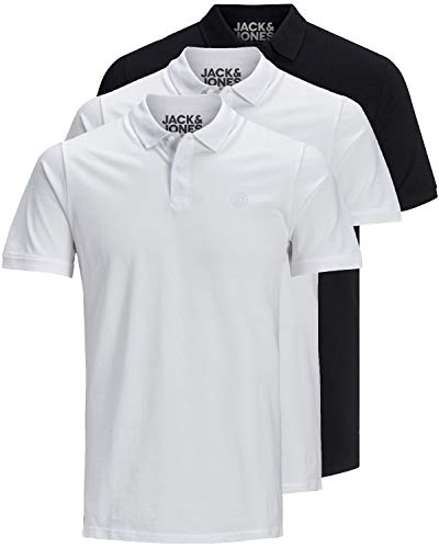 JACK & JONES 3er Pack Herren Poloshirt Slim Fit Kurzarm schwarz weiß blau grau XS S M L XL XXL 12171776 (L, 3er Pack Farb Mix 2) von JACK & JONES