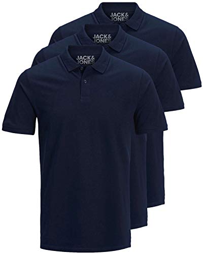 JACK & JONES 3er Pack Herren Poloshirt Slim Fit Kurzarm schwarz weiß blau grau XS S M L XL XXL 12171776 (L, 3er Pack Navy) von JACK & JONES
