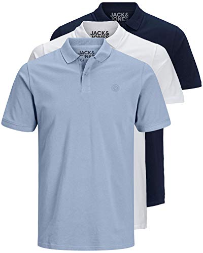 JACK & JONES 3er Pack Herren Poloshirt Slim Fit Kurzarm schwarz weiß blau grau XS S M L XL XXL 12171776 (M, 3er Pack Farb Mix 12) von JACK & JONES