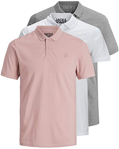 JACK & JONES 3er Pack Herren Poloshirt Slim Fit Kurzarm schwarz weiß blau grau XS S M L XL XXL 12171776 (M, 3er Pack Farb Mix 14) von JACK & JONES