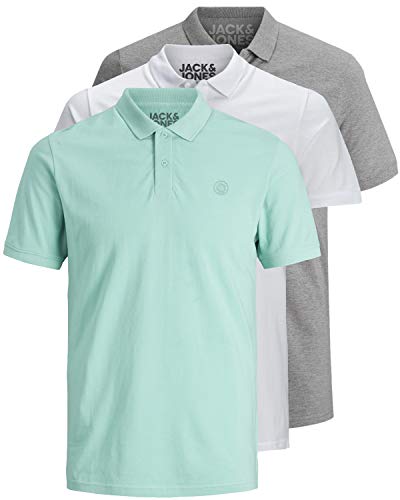 JACK & JONES 3er Pack Herren Poloshirt Slim Fit Kurzarm schwarz weiß blau grau XS S M L XL XXL 12171776 (M, 3er Pack Farb Mix 15) von JACK & JONES