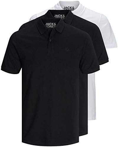 JACK & JONES 3er Pack Herren Poloshirt Slim Fit Kurzarm schwarz weiß blau grau XS S M L XL XXL 12171776 (S, 3er Pack Farb Mix 1) von JACK & JONES