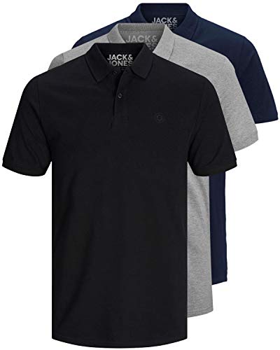 JACK & JONES 3er Pack Herren Poloshirt Slim Fit Kurzarm schwarz weiß blau grau XS S M L XL XXL 12171776 (S, 3er Pack Farb Mix 4) von JACK & JONES