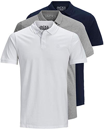 JACK & JONES 3er Pack Herren Poloshirt Slim Fit Kurzarm schwarz weiß blau grau XS S M L XL XXL 12171776 (S, 3er Pack Farb Mix 5) von JACK & JONES