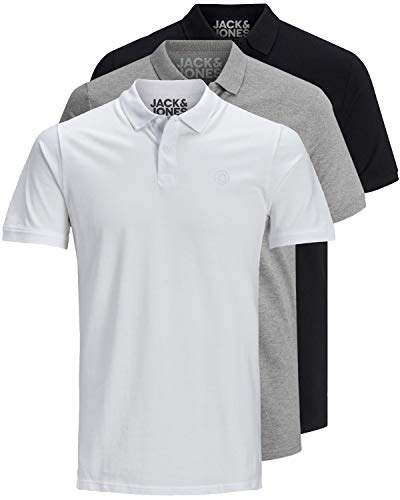 JACK & JONES 3er Pack Herren Poloshirt Slim Fit Kurzarm schwarz weiß blau grau XS S M L XL XXL 12171776 (XL, 3er Pack Farb Mix 7) von JACK & JONES