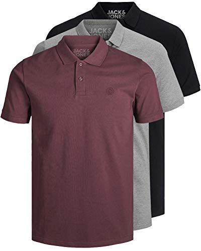 JACK & JONES 3er Pack Herren Poloshirt Slim Fit Kurzarm schwarz weiß blau grau XS S M L XL XXL 12171776 (XXL, 3er Pack Farb Mix 13) von JACK & JONES