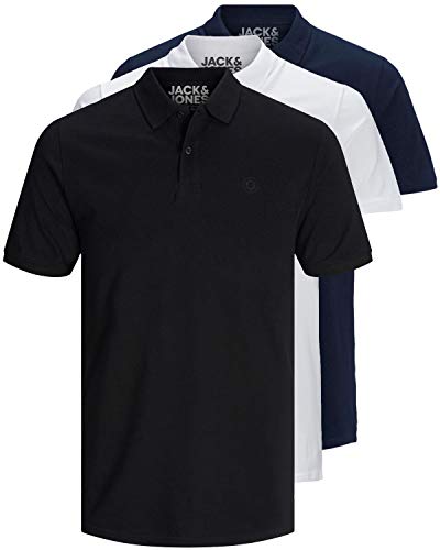 JACK & JONES 3er Pack Herren Poloshirt Slim Fit Kurzarm schwarz weiß blau grau XS S M L XL XXL 12171776 (XXL, 3er Pack Farb Mix 3) von JACK & JONES