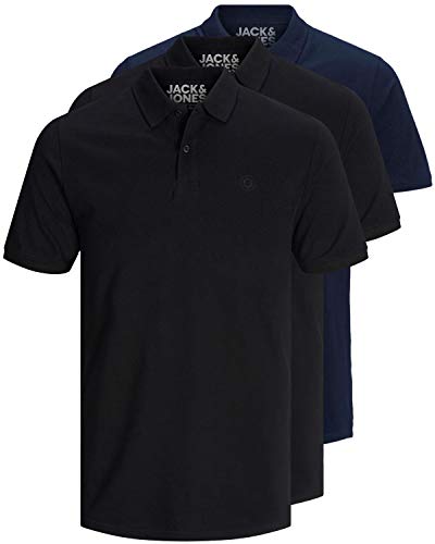 JACK & JONES 3er Pack Herren Poloshirt Slim Fit Kurzarm schwarz weiß blau grau XS S M L XL XXL 12171776 (XXL, 3er Pack Farb Mix 6) von JACK & JONES