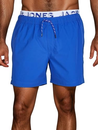 JACK & JONES Badehose Herren lang Badeshorts Doppelter Bund Maui JJSWIM Kurze Hosen Schwimmhose Shorts, Größe:XXL, Farbe:Bluing (12281192) von JACK & JONES
