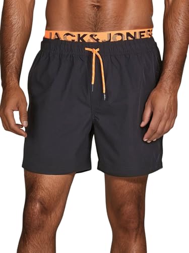 JACK & JONES Badehose Herren lang Badeshorts Doppelter Bund Maui JJSWIM Kurze Hosen Schwimmhose Shorts, Größe:XXL, Farbe:Shocking Orange (12281192) von JACK & JONES