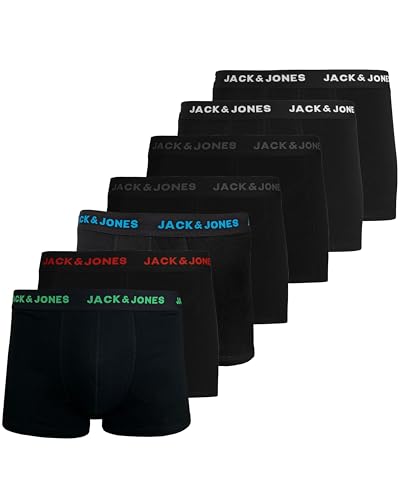 JACK & JONES Boxershorts 7er-Pack Basic Trunks Kurze Unterhosen Logo Print Design JACVITO, Farben:Schwarz, Größe Hosen:L von JACK & JONES