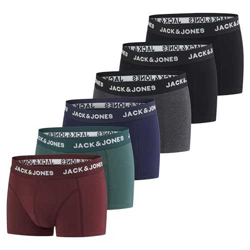 JACK & JONES Boxershorts Herren 6er Pack Basic Trunks Boxer Stretch Unterhosen Unterwäsche Retroshorts Set Baumwolle Schwarz Rot Grün Blau Grau 5XL, Größe:5XL, Farbe:Pack 2 von JACK & JONES