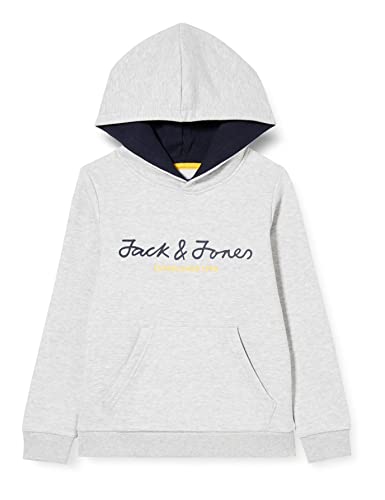 Jack & Jones Boy's JCOBERG Sweat Hood SN JNR Kapuzenpullover, Light Grey Melange/Detail:New LGM Melange, 152 von JACK & JONES