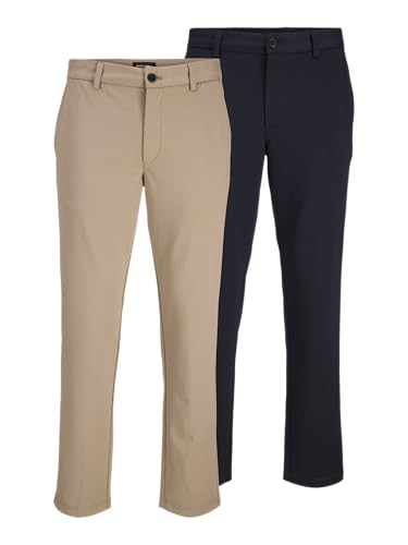 JACK & JONES Chino Hose Herren Regular Fit – Chinohose Männer im 2er Pack aus Recyceltem Polyester – Klassische Performance Pants Herren Hose mit Stretch, Mid Rise, Umschlag-Saum von JACK & JONES
