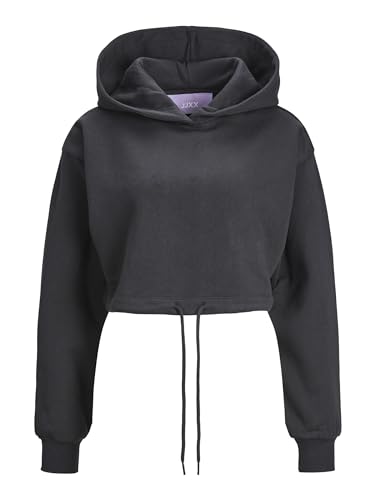 JACK&JONES Damen JXALLY Loose LS Crop Hood SWT Kapuzenpullover, Black, L von JACK & JONES