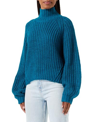 JACK&JONES Damen JXKELVY Chunky HIGH Neck Knit NOOS Strickpullover, Deep Lagoon, L von JACK & JONES