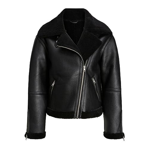 JACK&JONES Damen JXLEE Aviator Faux Shearling JKT OTW SN Jacke, Black, L von JACK & JONES