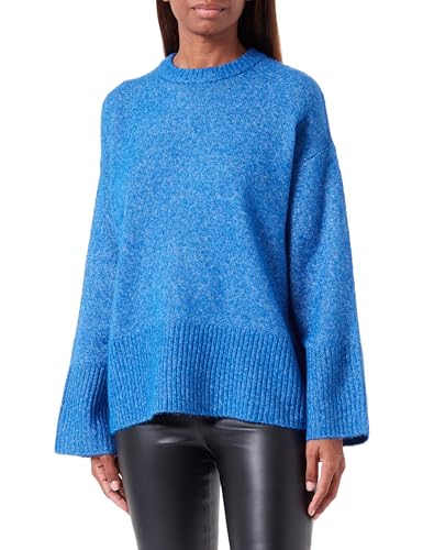 JACK&JONES Damen JXOLLIE Diverse Oversize Crew Knit Strickpullover, Blue Iolite/Detail:/Limeade Neck Piping, L von JACK & JONES