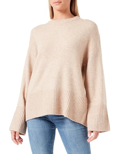 JACK&JONES Damen JXOLLIE Diverse Oversize Crew Knit Strickpullover, Peyote/Detail:/Limeade Neck Piping, L von JACK & JONES