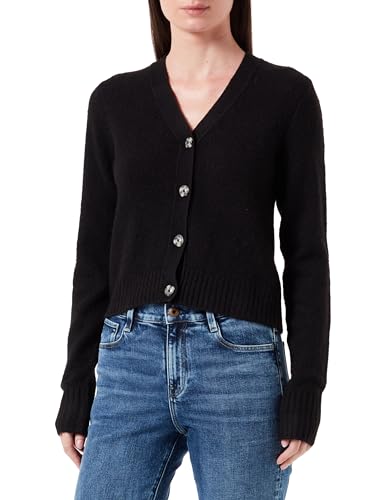 JACK&JONES Damen JXREGINA Diverse Cardigan Knit SN Strickjacke, Black/Detail:/Moonbeam Neck Piping, S von JACK & JONES