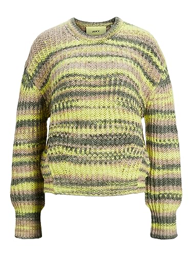 JACK&JONES Damen JXSIMONE Crew Neck Knit NOOS Strickpullover, Limeade/Stripes:/3 Multi Space dye, L von JACK & JONES