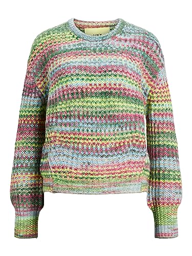 JACK&JONES Damen JXSIMONE Crew Neck Knit NOOS Strickpullover, Limeade/Stripes:/6 Multi Space dye, M von JACK & JONES